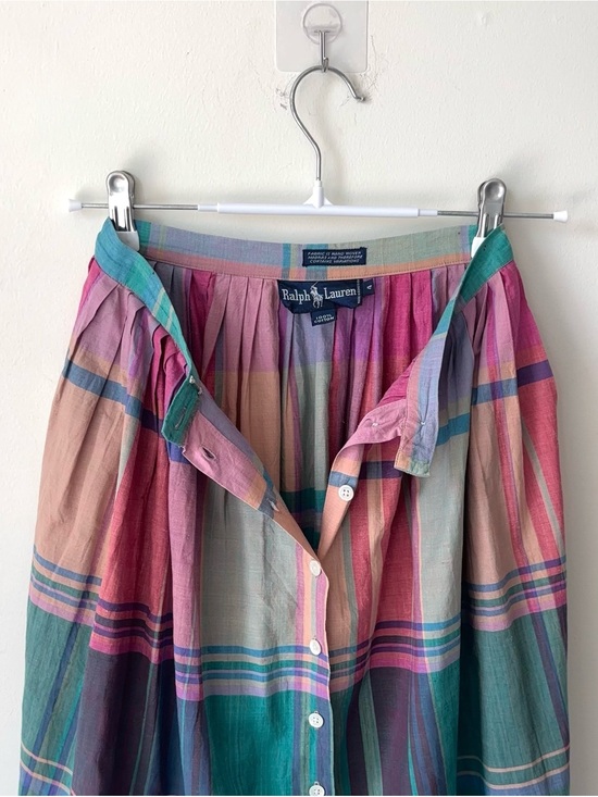 Ralph Lauren Dresses & Skirts - Ralph Lauren Madras Plaid Midi Skirt Sz 4 Hand Woven Rainbow 80s Blue Label